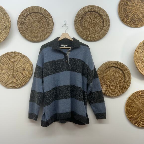$118 Madewell Gray Blue Collared Knit Rugby Stripe Polo Sweater Plus Size XXL - Picture 2 of 7